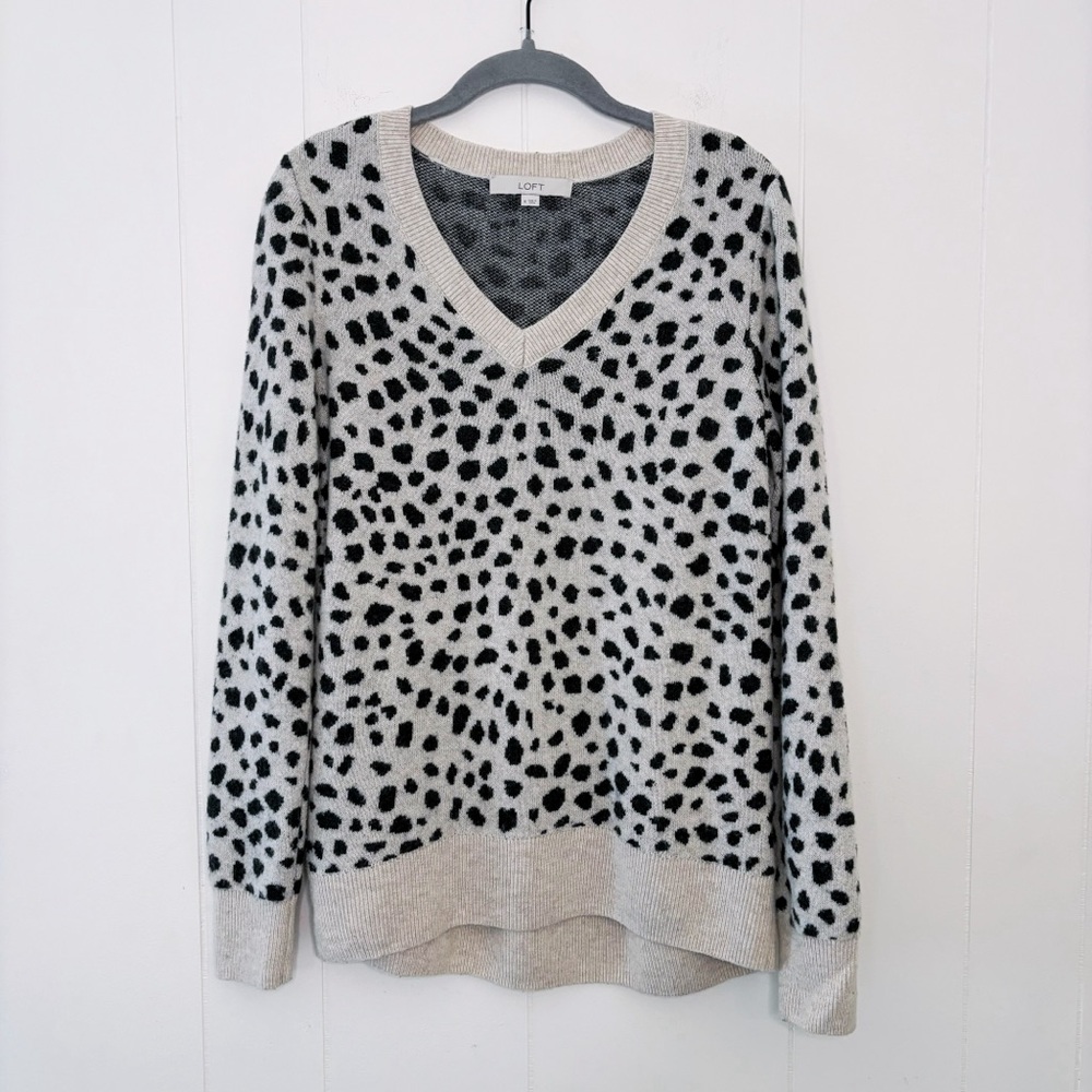 Loft Cream & Black Animal Print Wool Blend Sweater M